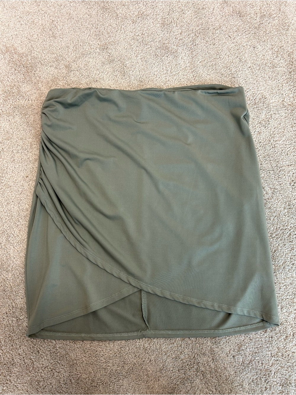 Olive Sage green ruched asymmetrical Wrap Mini Skirt Sz XL - Picture 3 of 11